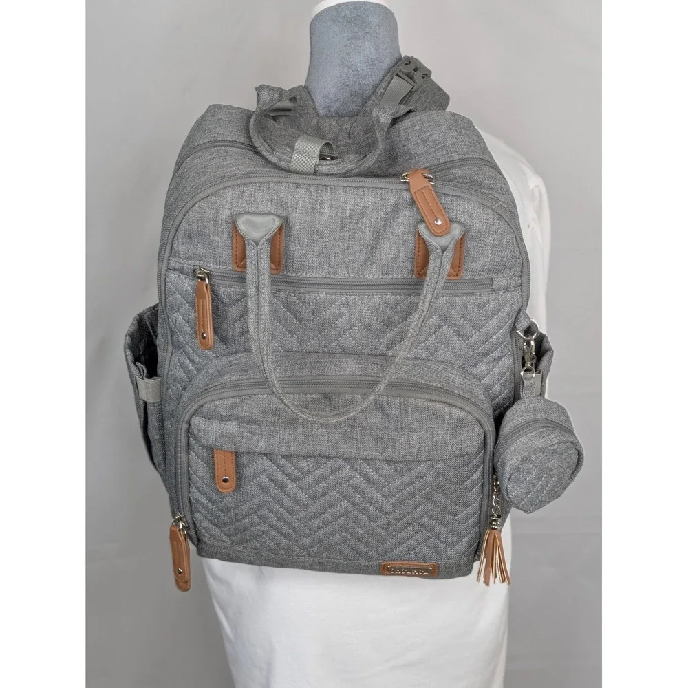 Iniuniu Gray Diaper Bag Backpack Baby Travel Organizer Changing Bag Tassel